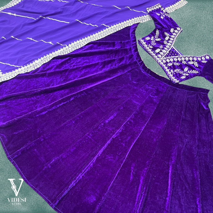 Ira Velour Purple Heavy Viscose Velvet Embroidered Sequined with Georgette Dupatta Lehenga