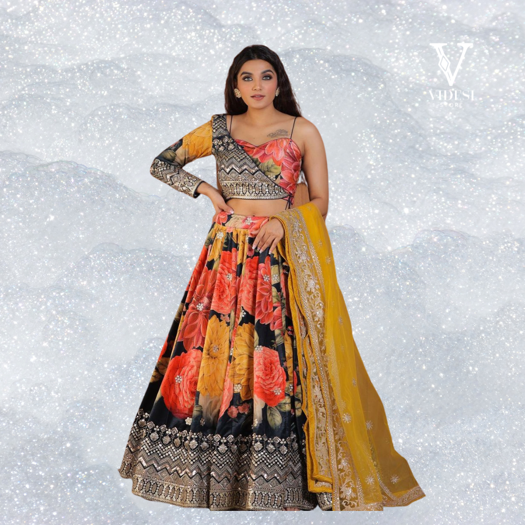 Irina Chic Printed Embroidered Faux Georgette Lehenga With Soft Net Dupatta