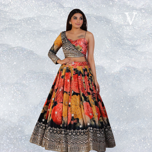 Irina Chic Printed Embroidered Faux Georgette Lehenga With Soft Net Dupatta