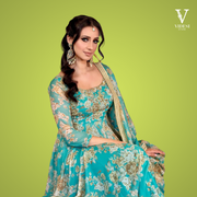Iris Sky Blue Printed Faux Georgette Embroidered Gown with Dupatta