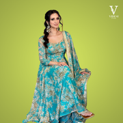 Iris Sky Blue Printed Faux Georgette Embroidered Gown with Dupatta