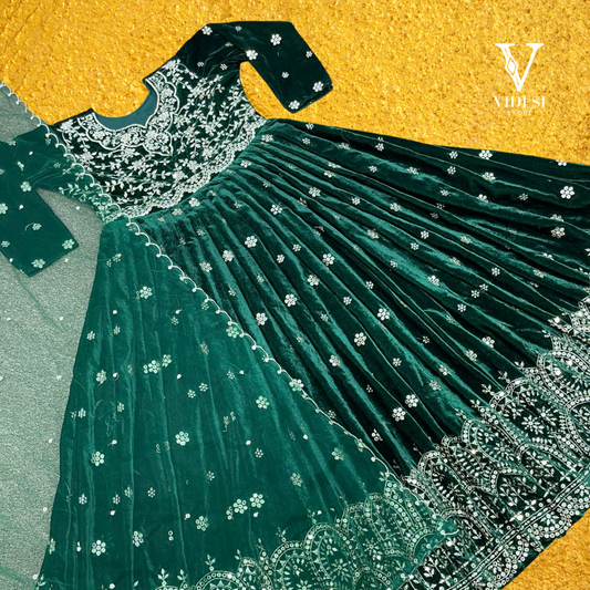 Isabella Embroidered Sequined Faux Georgette Gown With Butterfly Net Dupatta