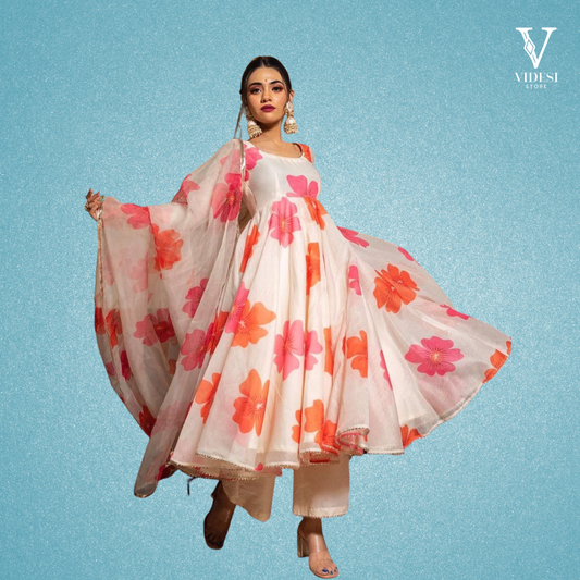 Ivanna Floral Printed Heavy Chanderi Suit With Organza Dupatta