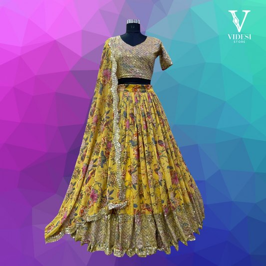 Janya Classic Digital Printed Embroidered Sequined Faux Georgette Lehenga
