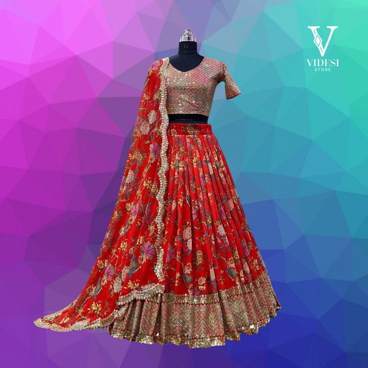 Janya Classic Digital Printed Embroidered Sequined Faux Georgette Lehenga