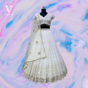Kaira Modish Heavy Butterfly Net Dupatta with Latkan Lace Border Faux Georgette Lehenga