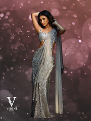 Kareena Shimmering Silver Embroidered Georgette Handcrafted Sequined Saree