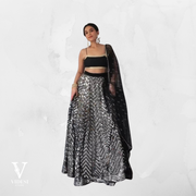 Lily Classic Black Faux Georgette Embroidered Sequined Lehenga