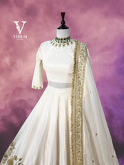 Liya Immaculate White Heavy Faux Georgette Embroidered Lehenga