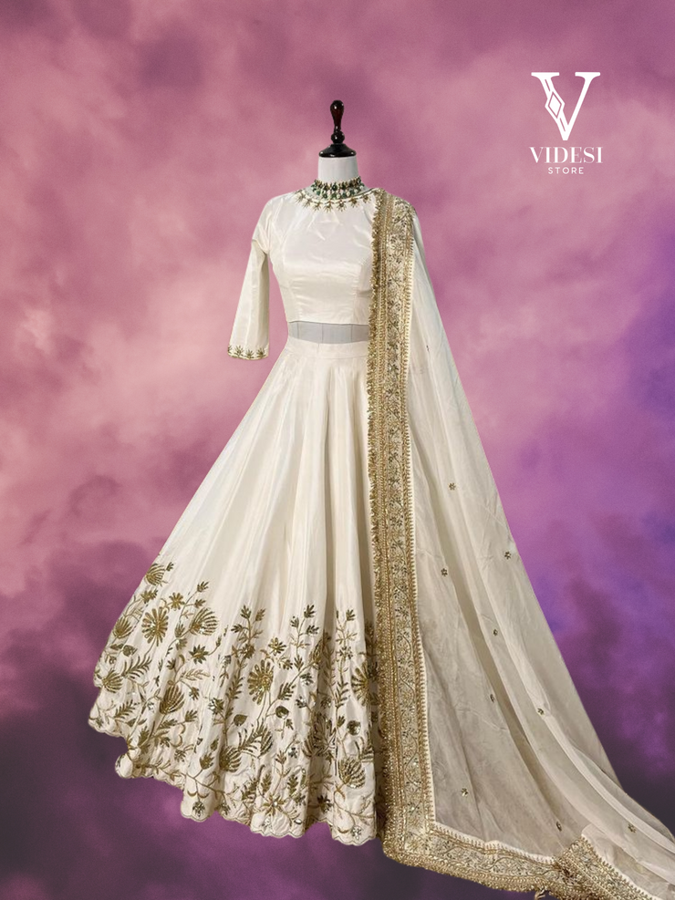 Liya Immaculate White Heavy Faux Georgette Embroidered Lehenga