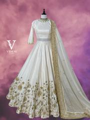Liya Immaculate White Heavy Faux Georgette Embroidered Lehenga