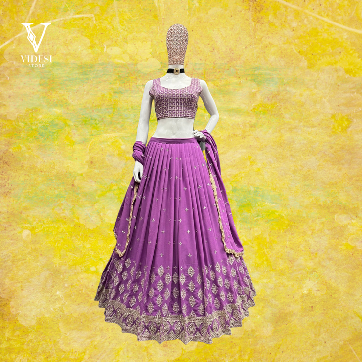 Misha Lively Faux Georgette Embroidered Sequined Work Lehenga with Lace Border
