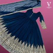 Myla Fashionable Full Sleeve Embroidered Faux Georgette Gown with Dupatta