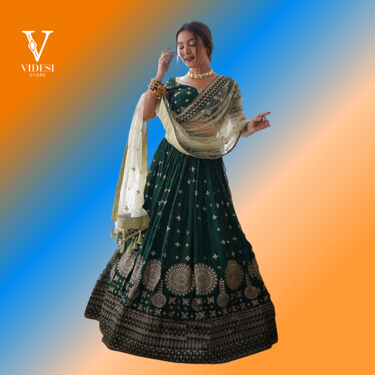 Nalika Modish Faux Georgette with Cancan Flair with Latkan Net Dupatta Lehenga
