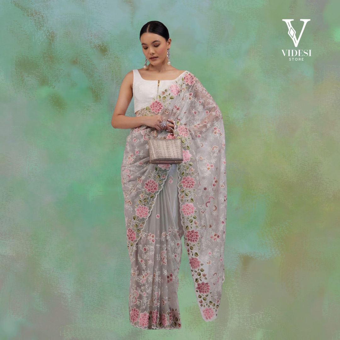 Natalia Refined Georgette Sequined Saree With Tafeta Silk Blouse