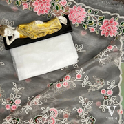 Natalia Refined White Tafeta Silk Top Georgette Cording Sequined Saree
