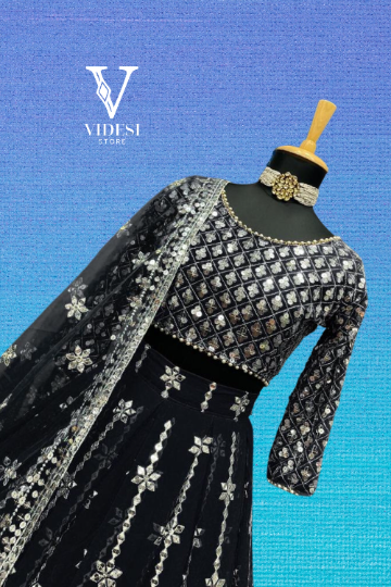 Navi Classic Full Sleeve Embroidered Moti Lace Border Sequined Lehenga