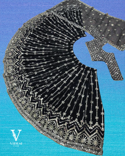 Navi Classic Full Sleeve Embroidered Moti Lace Border Sequined Lehenga
