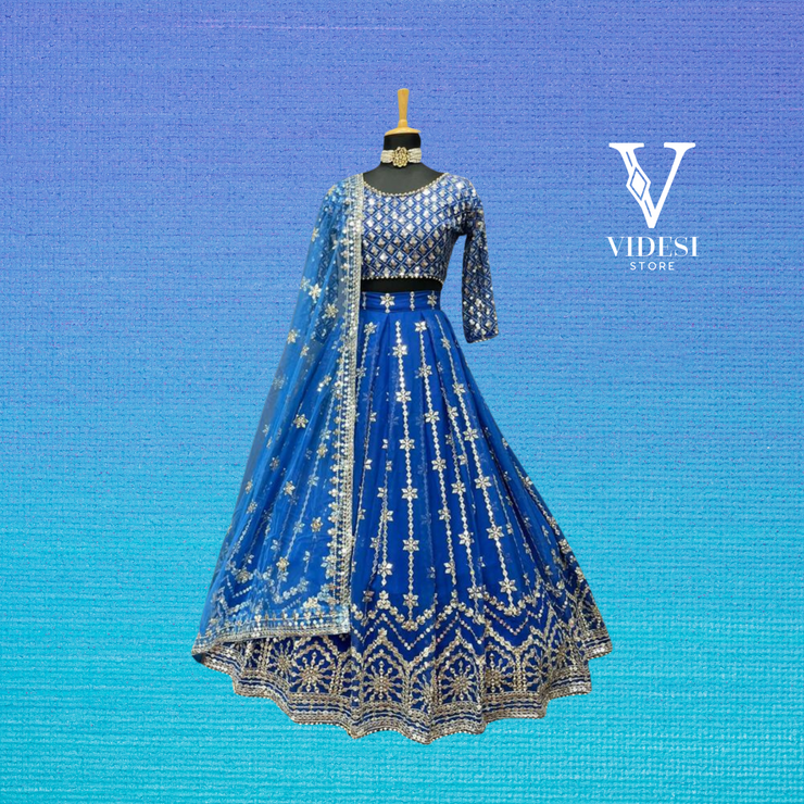Navi Classic Full Sleeve Embroidered Moti Lace Border Sequined Lehenga