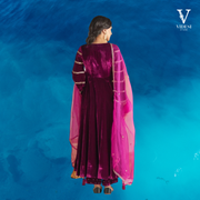 Nyla Modern Purple Kameez Velvet Embroidered Sequined Suit with Net Dupatta