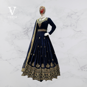 Olivia Splendid Full Sleeve Embroidered Vichitra Bluming with Heavy Faux Georgette Dupatta Gown
