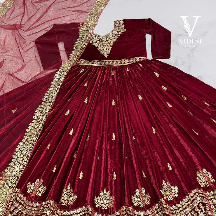 Olivia Splendid Full Sleeve Embroidered Vichitra Bluming with Heavy Faux Georgette Dupatta Gown