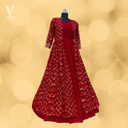 Paloma Bright Red Full Sleeve Faux Georgette Heavy Embroidered Gown