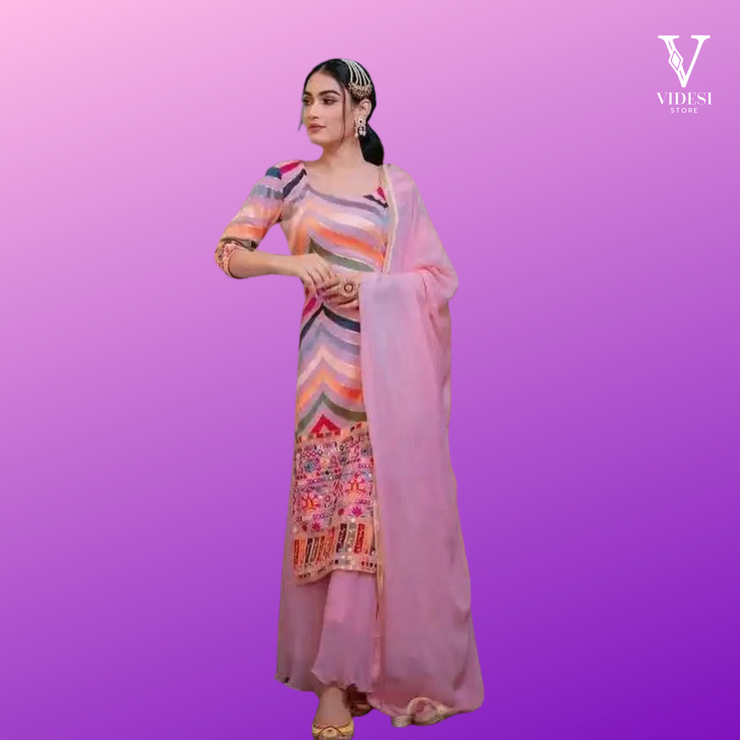 Penelope Modern Japan Satin Top and Georgette Silk Palazzo with Dupatta