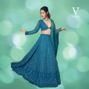 Remi Soft Blue Chain Stitched Sequined Georgette Lehenga