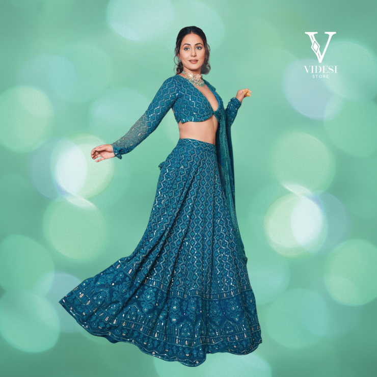Remi Soft Blue Chain Stitched Sequined Georgette Lehenga