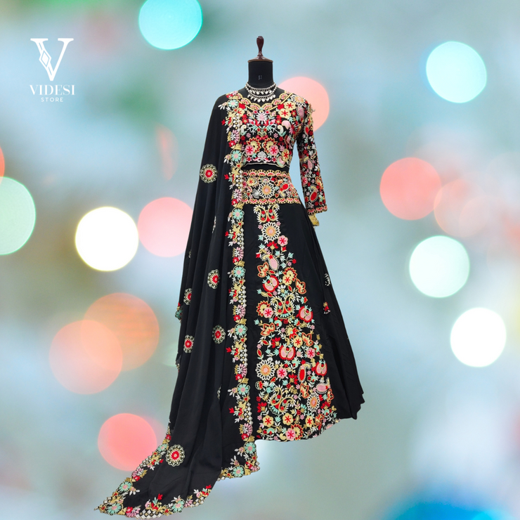 Rosie Charming Faux Georgette Embroidered Sabyasachi Lehenga