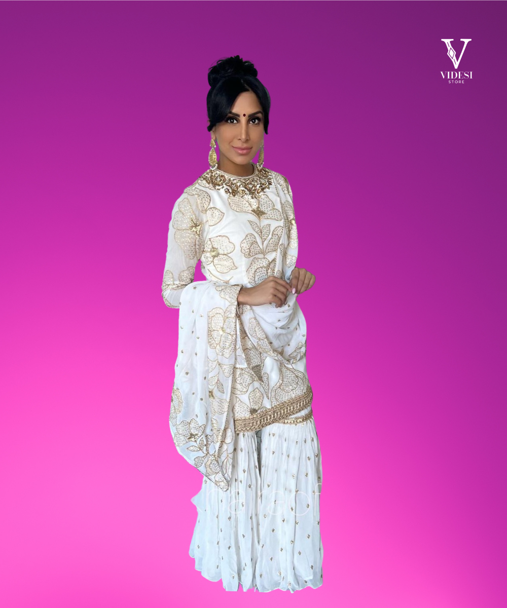Sadie Stylish Embroidered Faux Georgette Sharara Kurta Suit