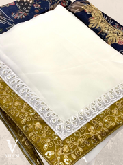Satya Madhuri Ivory White Digital Printed Banglori Silk Saree