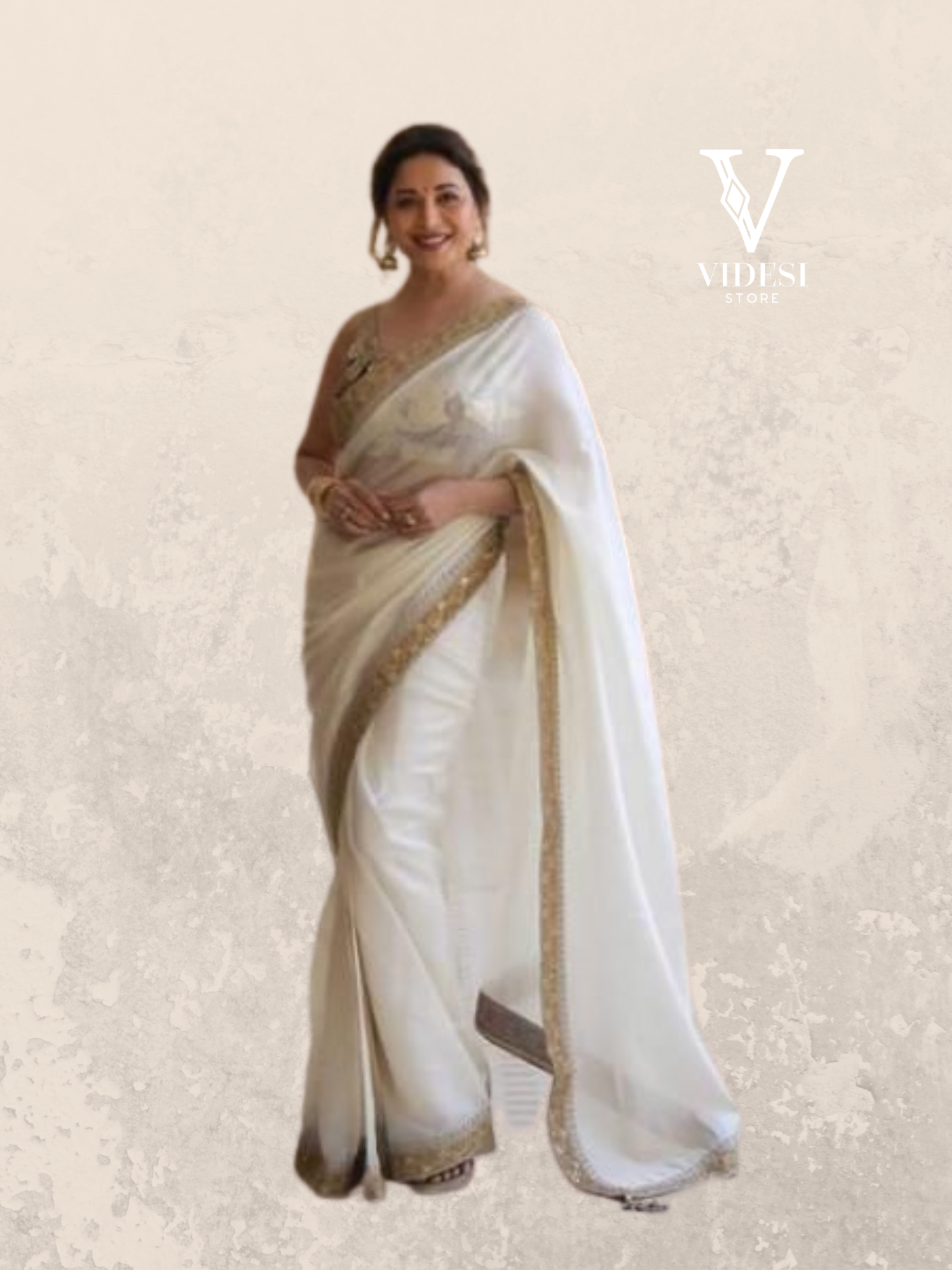 Satya Madhuri Ivory White Digital Printed Banglori Silk Saree