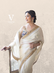 Satya Madhuri Ivory White Digital Printed Banglori Silk Saree