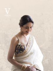 Satya Madhuri Ivory White Digital Printed Banglori Silk Saree