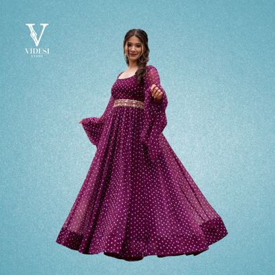 Sofia Vibrant Full Sleeve Digital Printed Heavy Georgette with Kamar Belt Gown