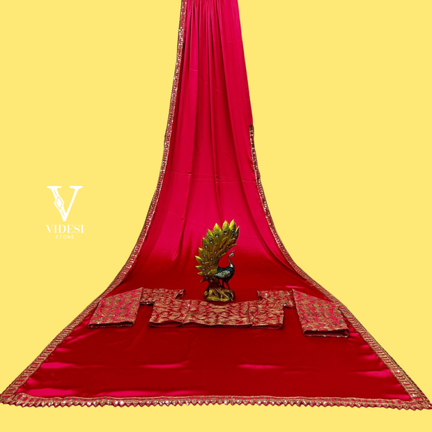 Tashi Dramatic Red Premium Japan Silk Sequined Saree