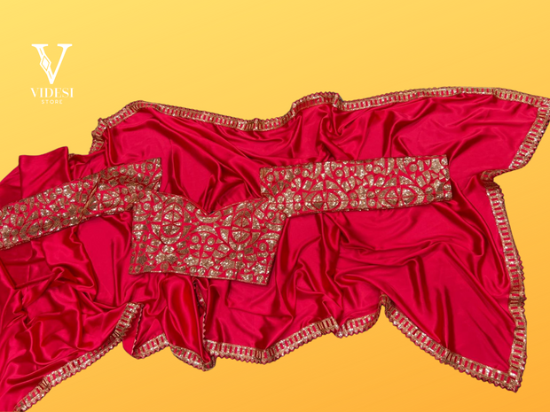 Tashi Dramatic Red Premium Japan Silk Sequined Saree