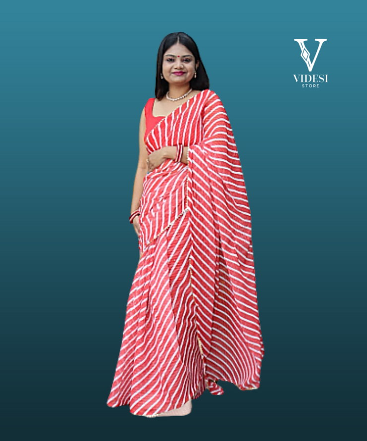 Rhian Striking Silk Satin with Digital Work Crochet Premium Georgette Saree