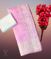 Aarya Sophisticated Embroidered Organza Cotton Candy Lace Saree