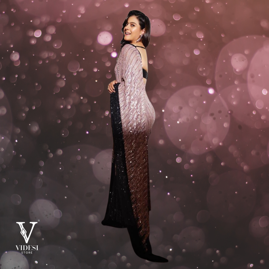Zoe Dazzling Two Toned Printed Faux Georgette Sequined Saree